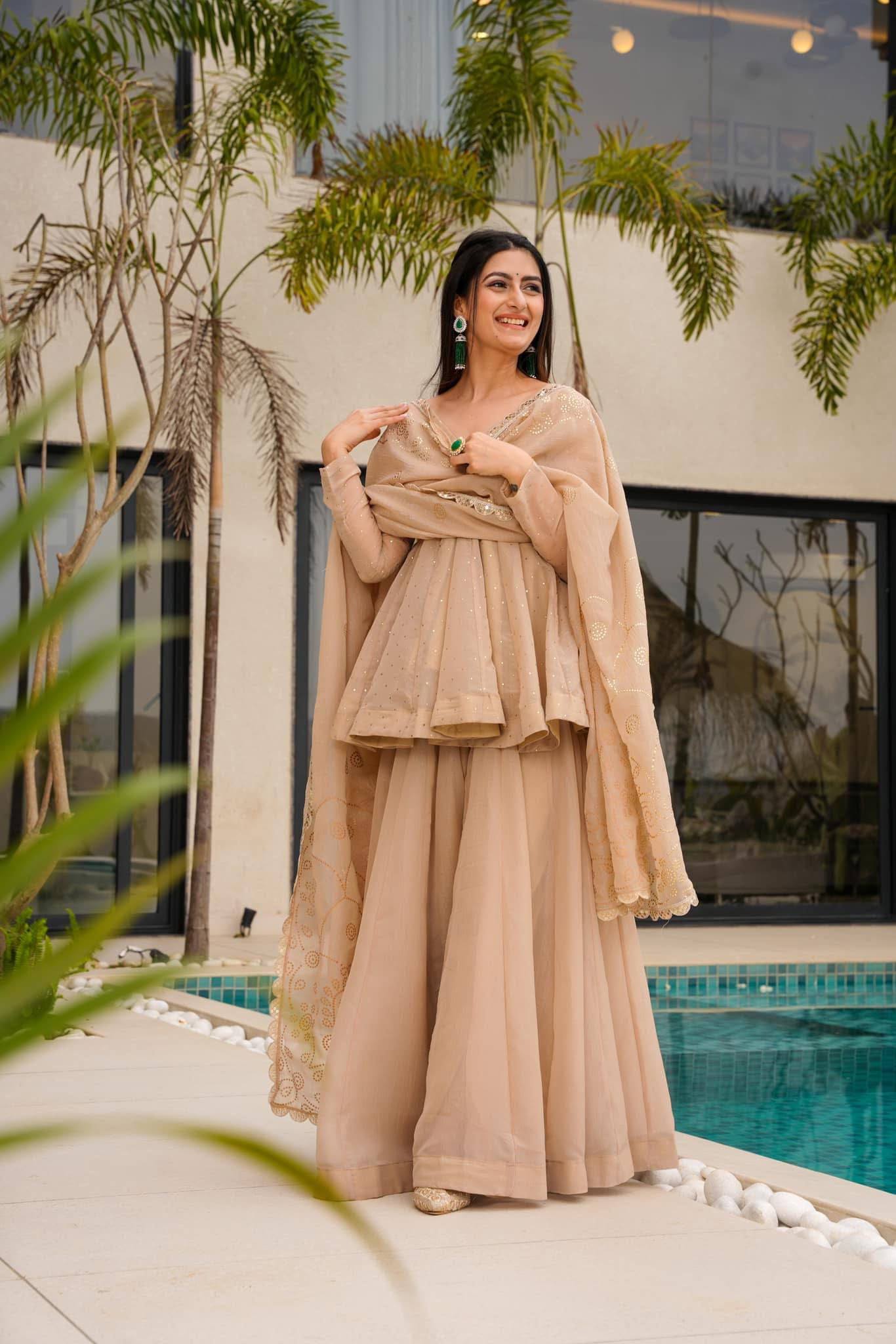 Tabby Organza Mukaish Sharara Set Party Wear Outfit