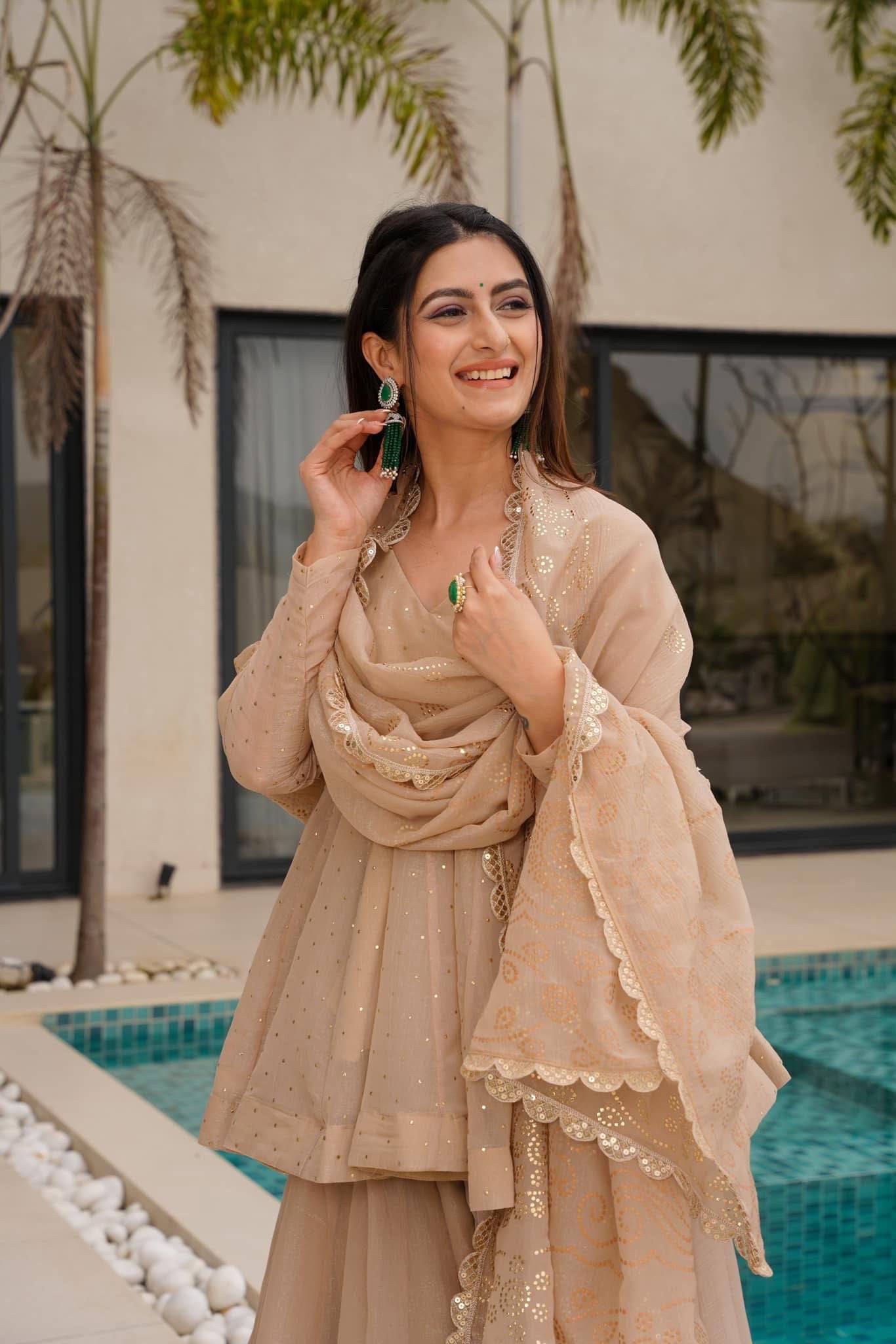 Tabby Organza Mukaish Sharara Set Party Wear Outfit
