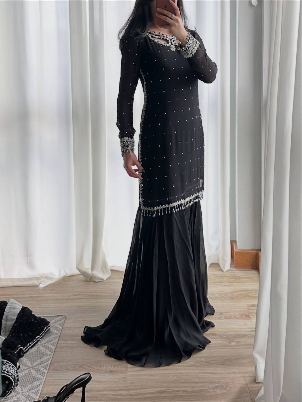Heavy Faux Georgette Embroidered Suit Set with Soft Net Dupatta