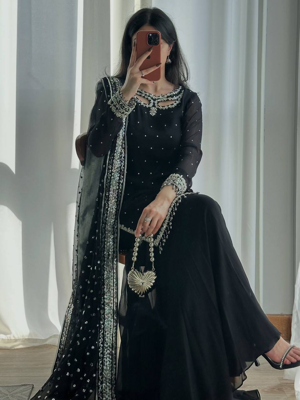 Heavy Faux Georgette Embroidered Suit Set with Soft Net Dupatta