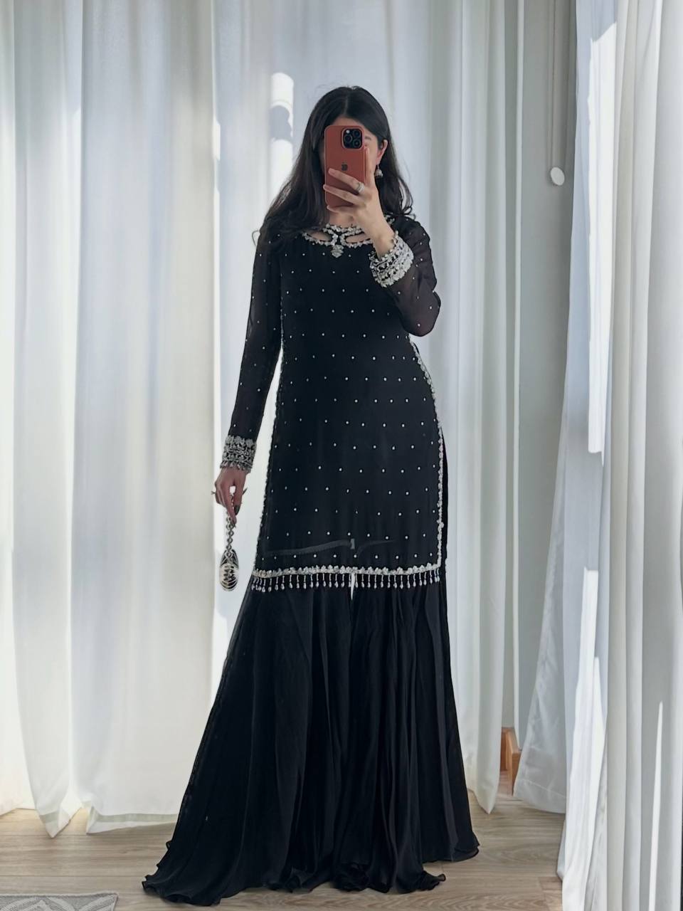 Heavy Faux Georgette Embroidered Suit Set with Soft Net Dupatta