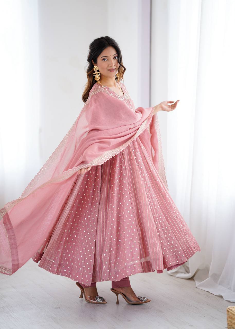 Designer Purple Anarkali Gown Set with Dupatta & Pant