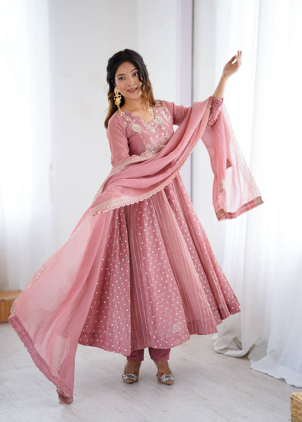 Designer Purple Anarkali Gown Set with Dupatta & Pant