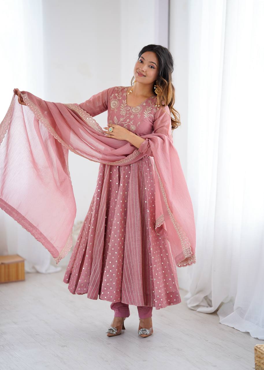 Designer Purple Anarkali Gown Set with Dupatta & Pant