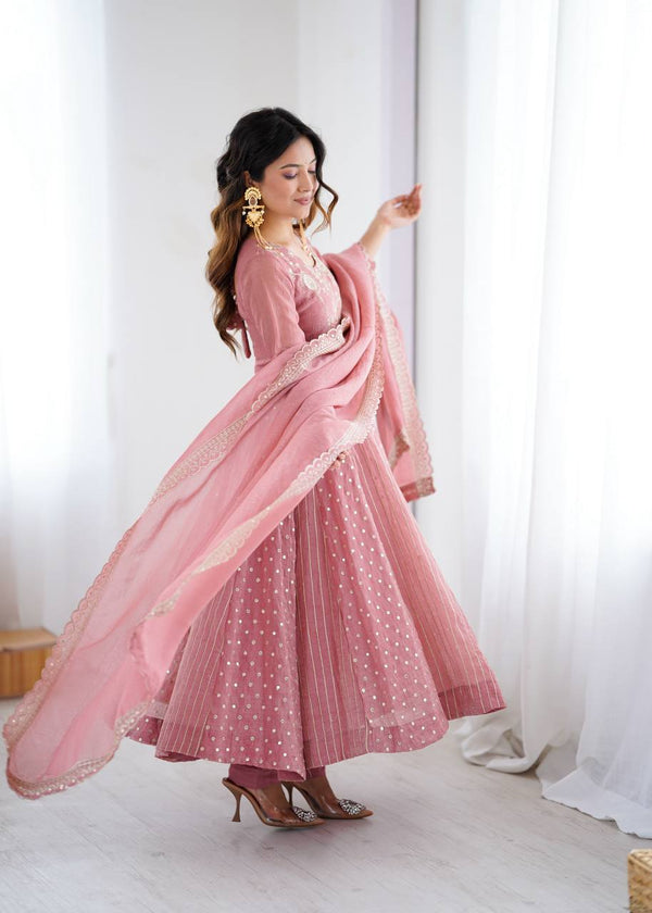 Designer Purple Anarkali Gown Set with Dupatta & Pant