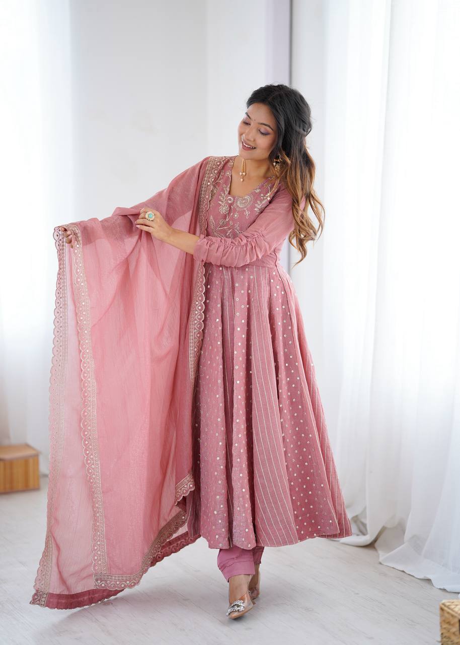 Designer Purple Anarkali Gown Set with Dupatta & Pant