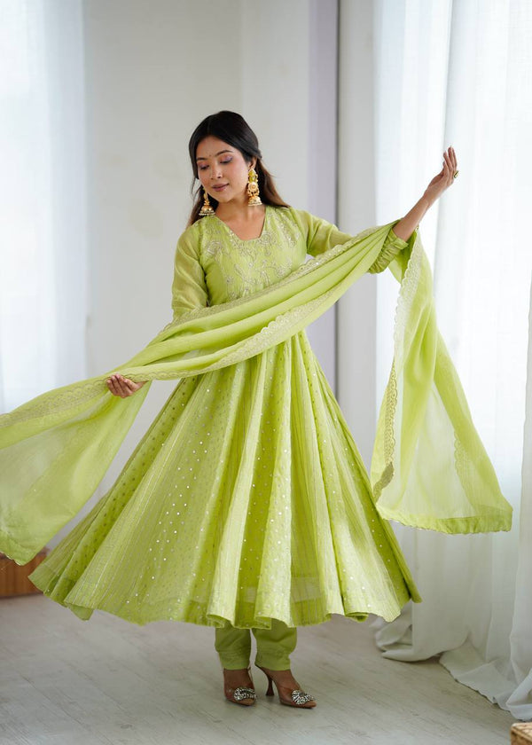 Designer Purple Anarkali Gown Set with Dupatta & Pant