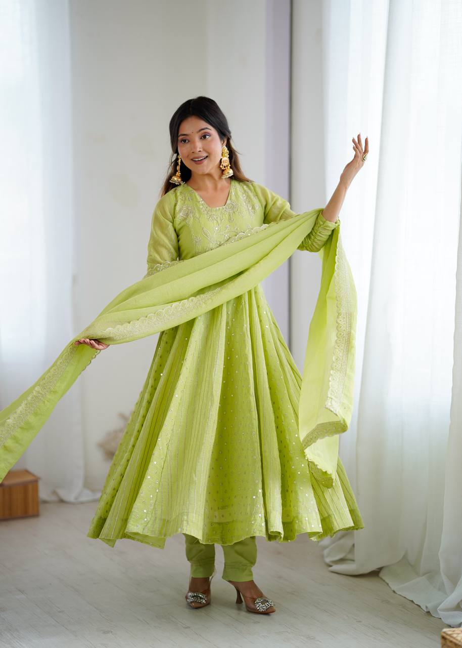 Designer Purple Anarkali Gown Set with Dupatta & Pant