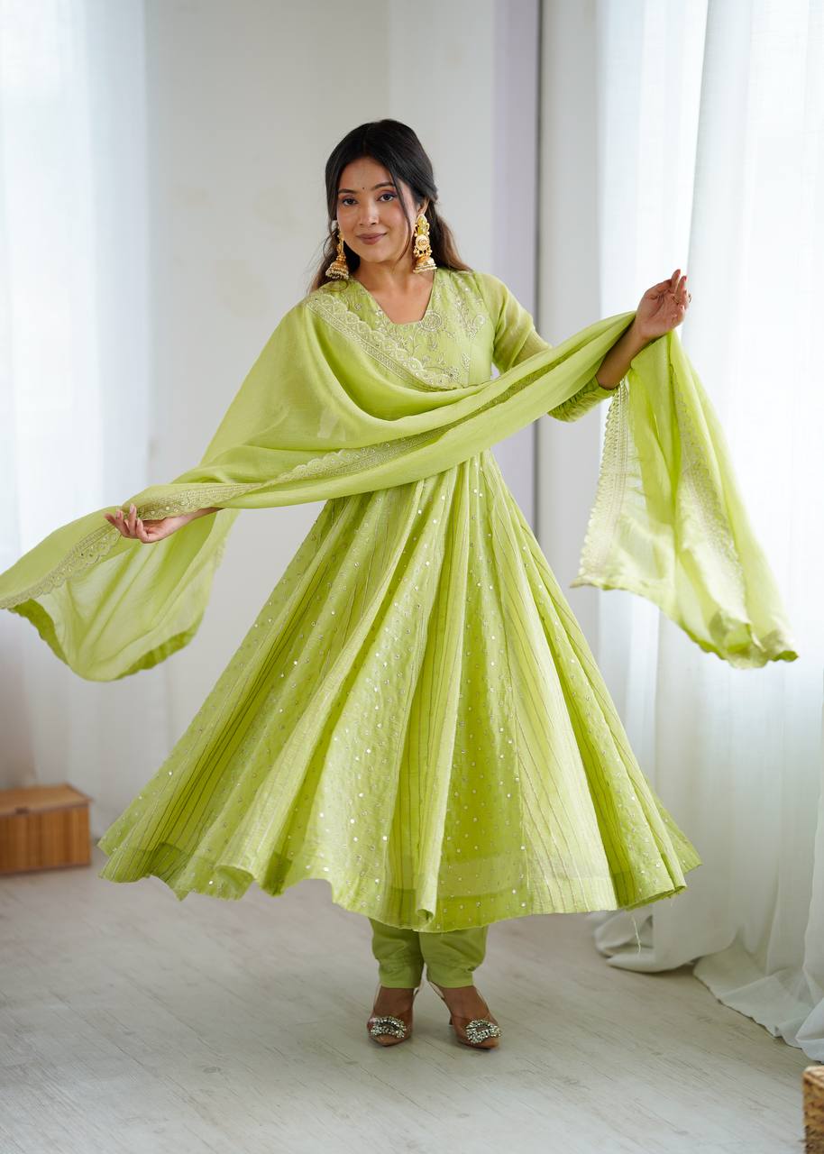 Designer Purple Anarkali Gown Set with Dupatta & Pant