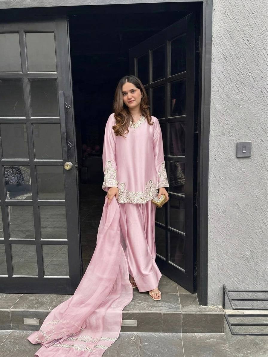 Crepe Silk Farshi Suit Set Party Wear