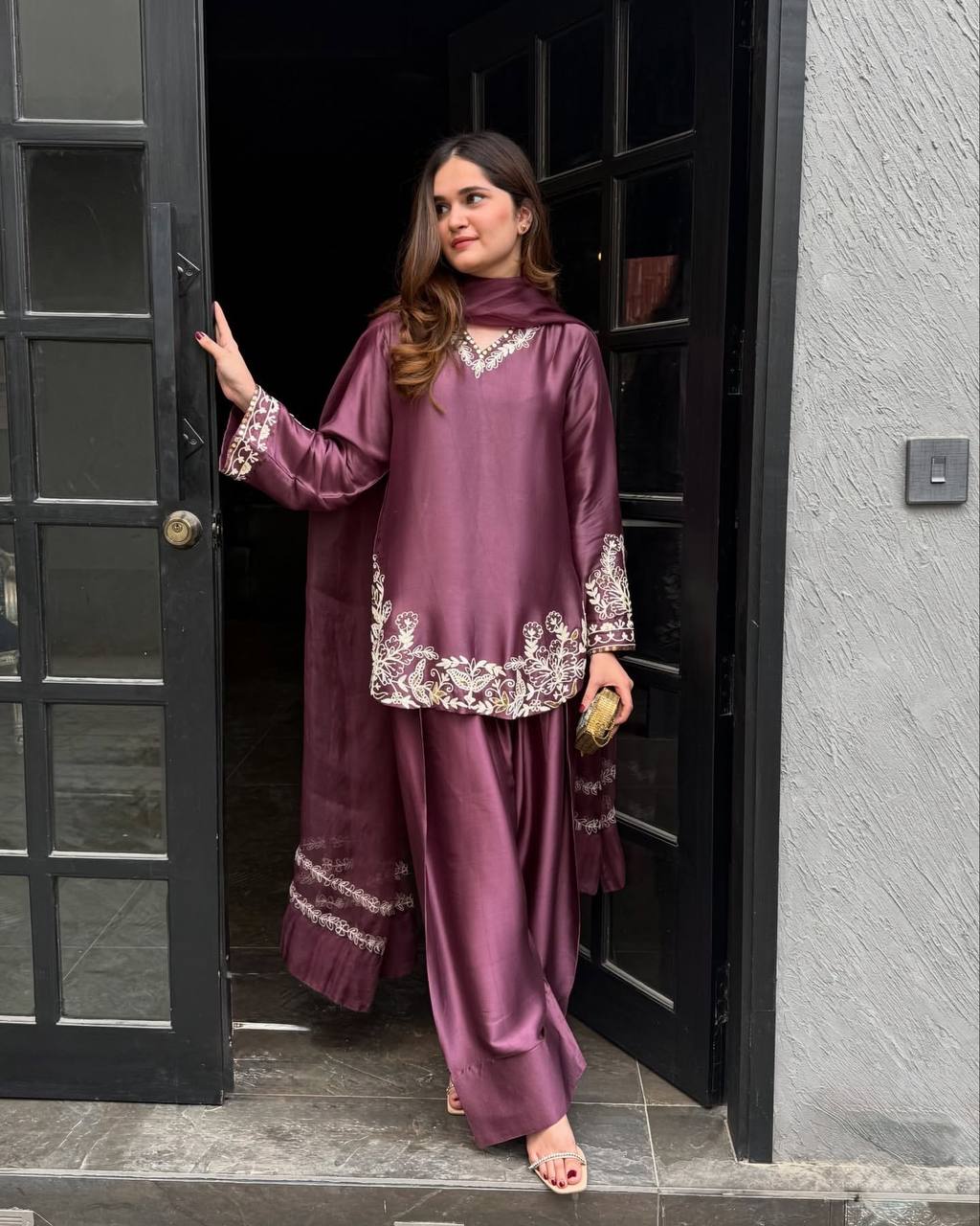 Crepe Silk Farshi Suit Set Party Wear