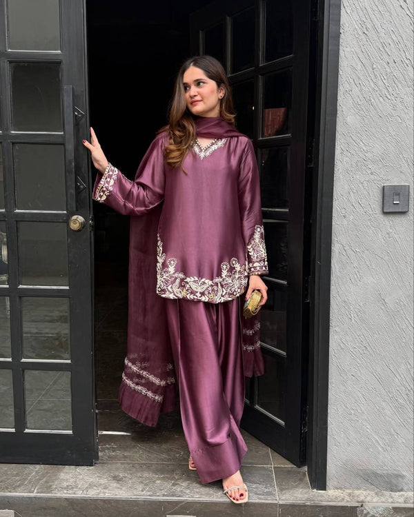 Crepe Silk Farshi Suit Set Party Wear