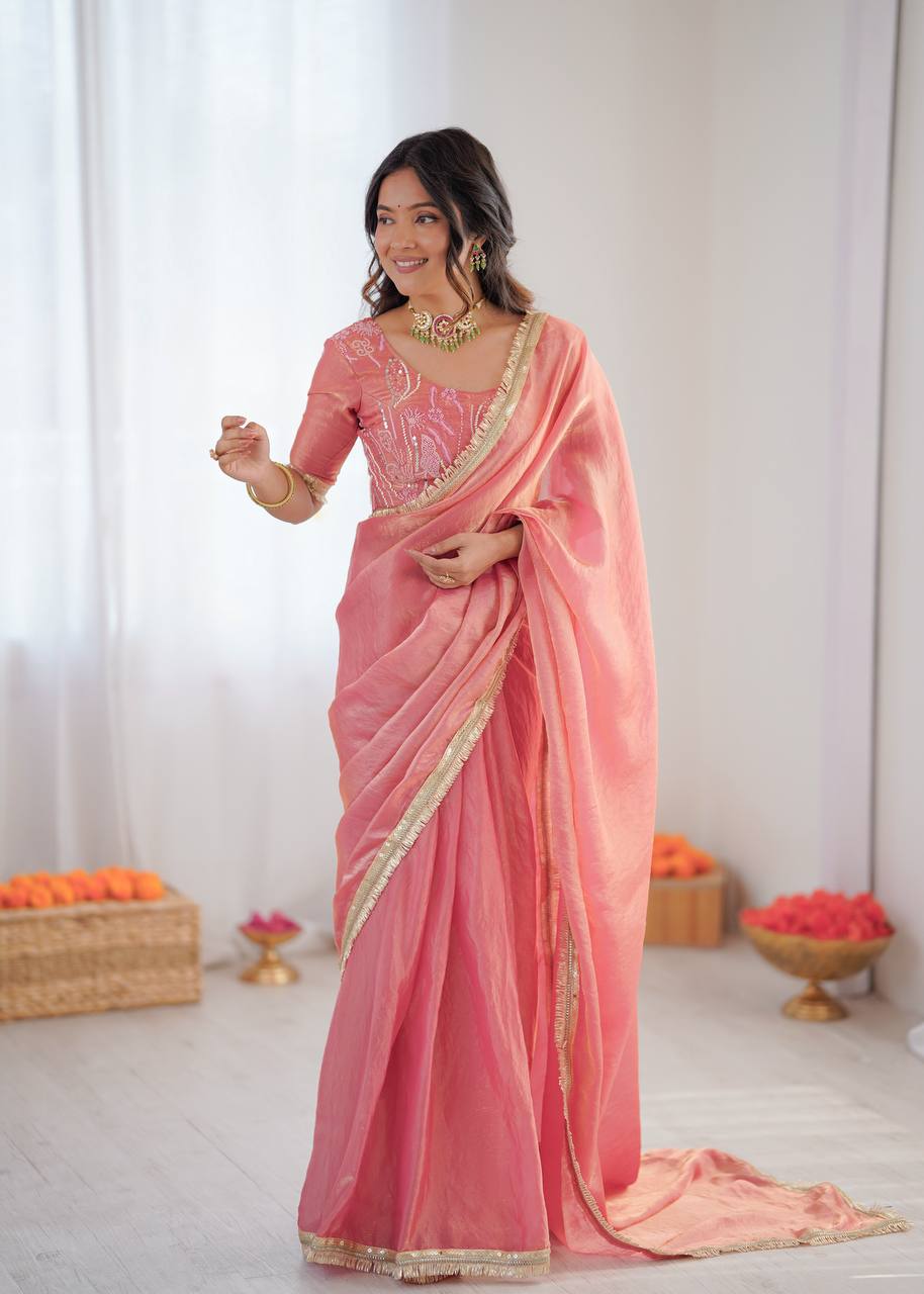 Designer Fendy Silk Ready-to-Wear Saree with Embroidered Blouse