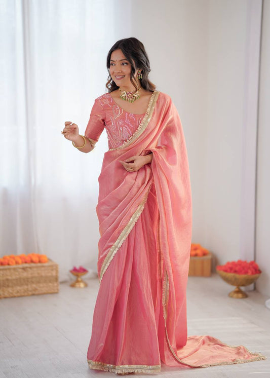Designer Fendy Silk Ready-to-Wear Saree with Embroidered Blouse