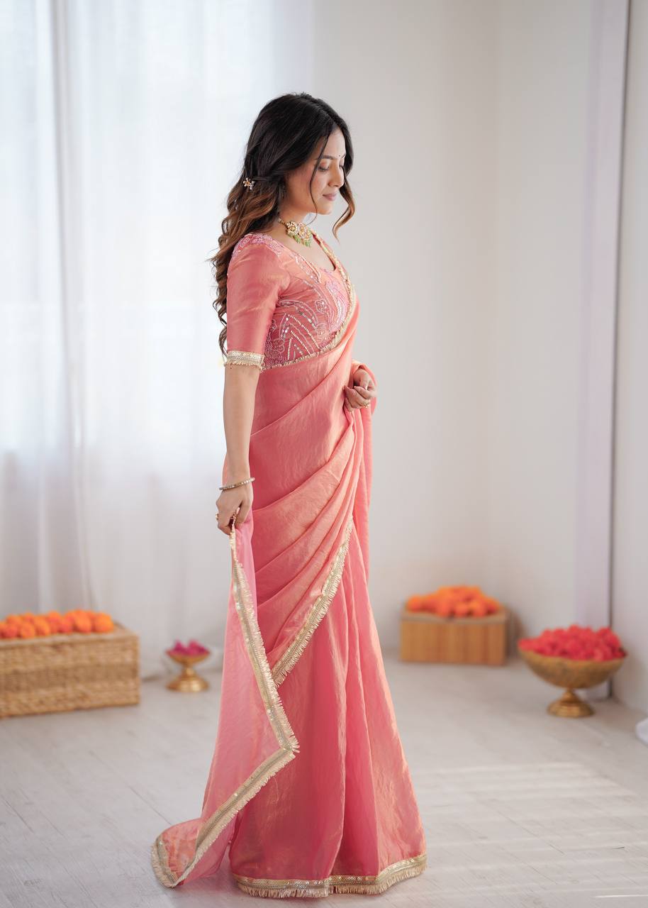 Designer Fendy Silk Ready-to-Wear Saree with Embroidered Blouse