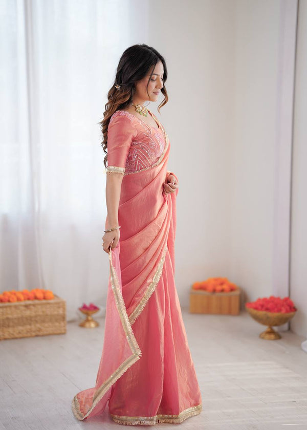Designer Fendy Silk Ready-to-Wear Saree with Embroidered Blouse