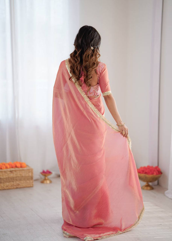 Designer Fendy Silk Ready-to-Wear Saree with Embroidered Blouse