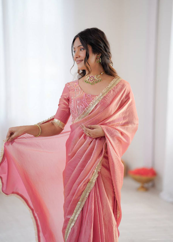 Designer Fendy Silk Ready-to-Wear Saree with Embroidered Blouse