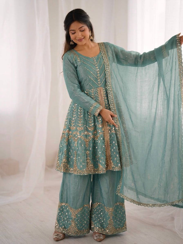 Fendy Silk Embroidered Palazzo Set Party Wear Outfit