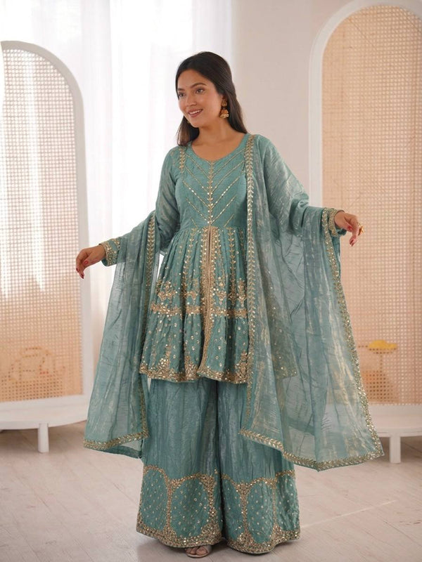 Fendy Silk Embroidered Palazzo Set Party Wear Outfit