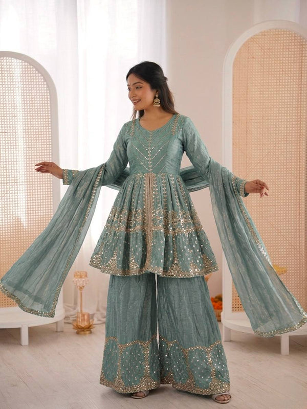 Fendy Silk Embroidered Palazzo Set Party Wear Outfit