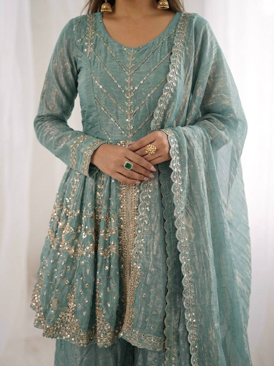 Fendy Silk Embroidered Palazzo Set Party Wear Outfit