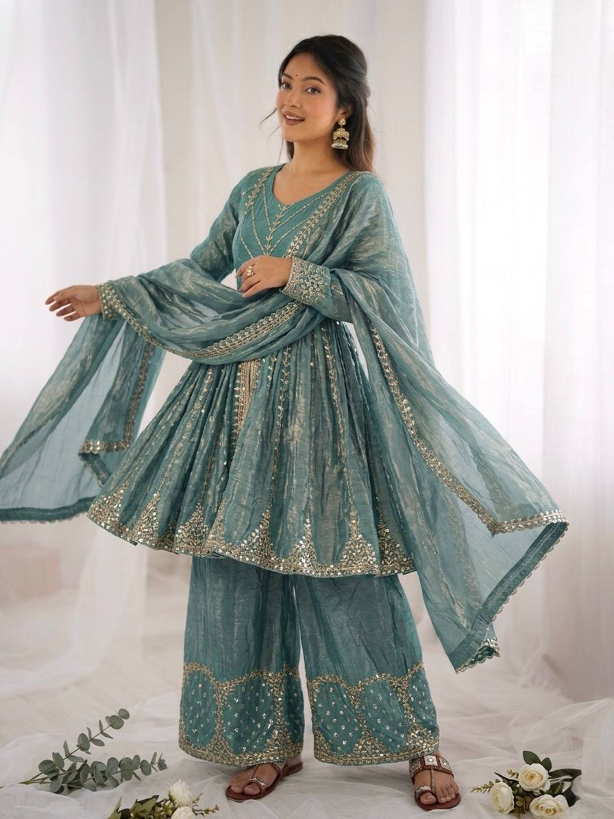 Fendy Silk Embroidered Palazzo Set Party Wear Outfit