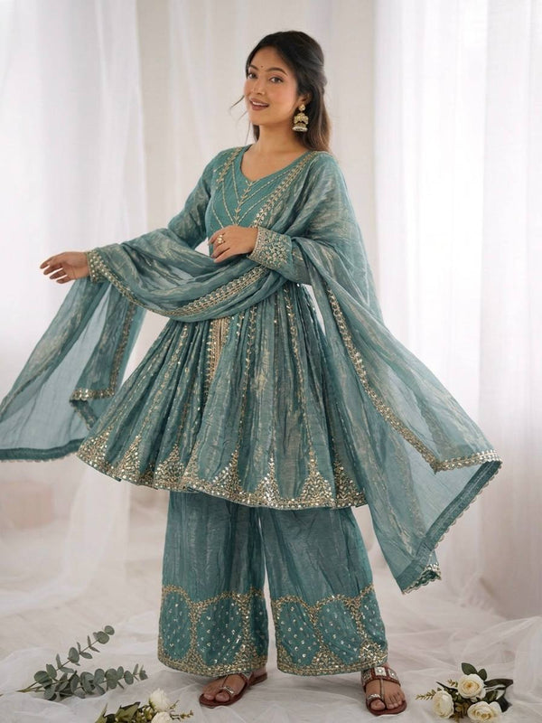 Fendy Silk Embroidered Palazzo Set Party Wear Outfit
