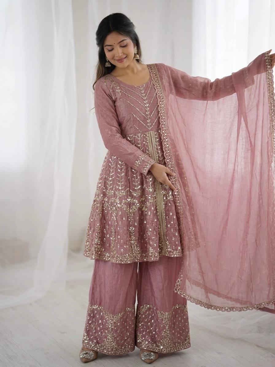 Fendy Silk Embroidered Palazzo Set Party Wear Outfit
