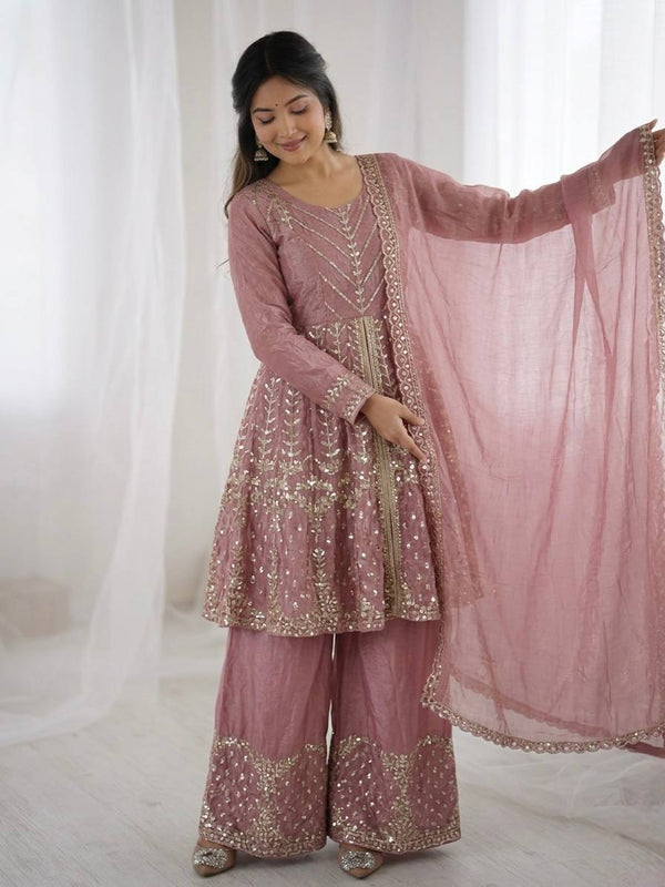 Fendy Silk Embroidered Palazzo Set Party Wear Outfit