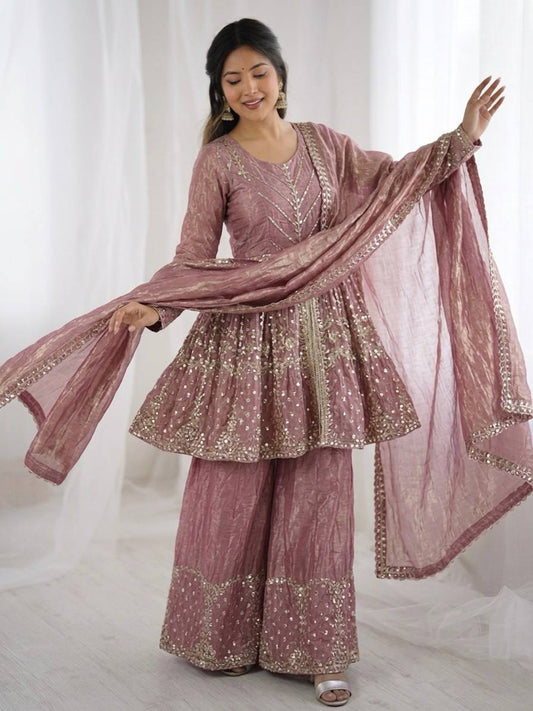 Fendy Silk Embroidered Palazzo Set Party Wear Outfit