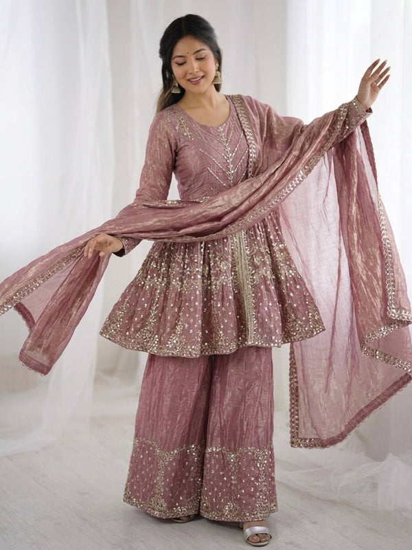 Fendy Silk Embroidered Palazzo Set Party Wear Outfit
