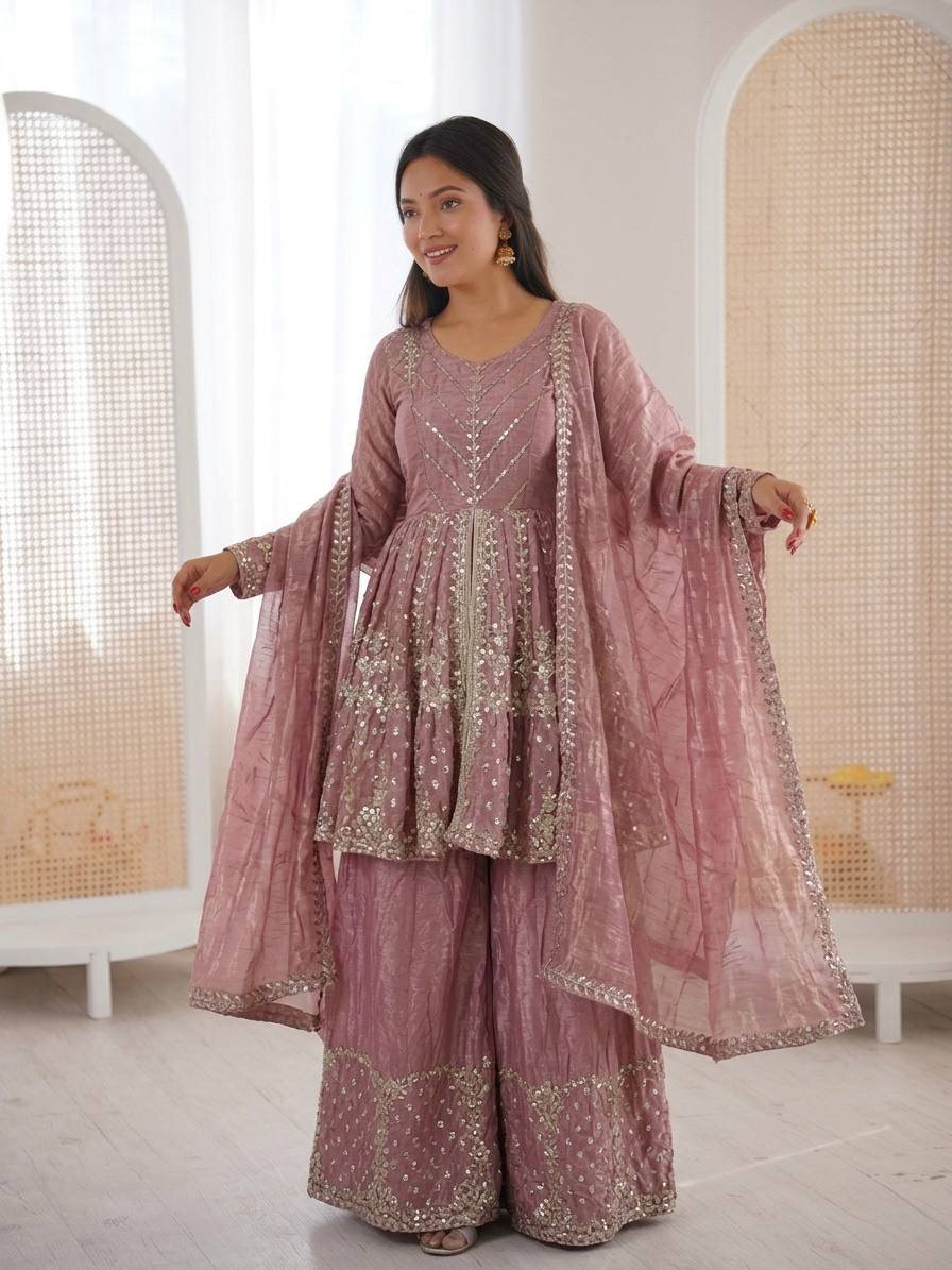 Fendy Silk Embroidered Palazzo Set Party Wear Outfit