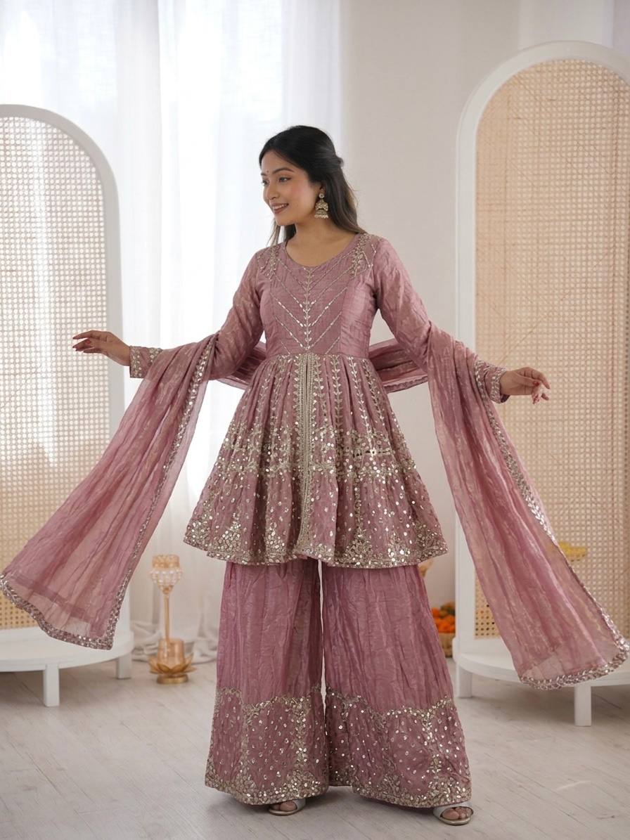 Fendy Silk Embroidered Palazzo Set Party Wear Outfit