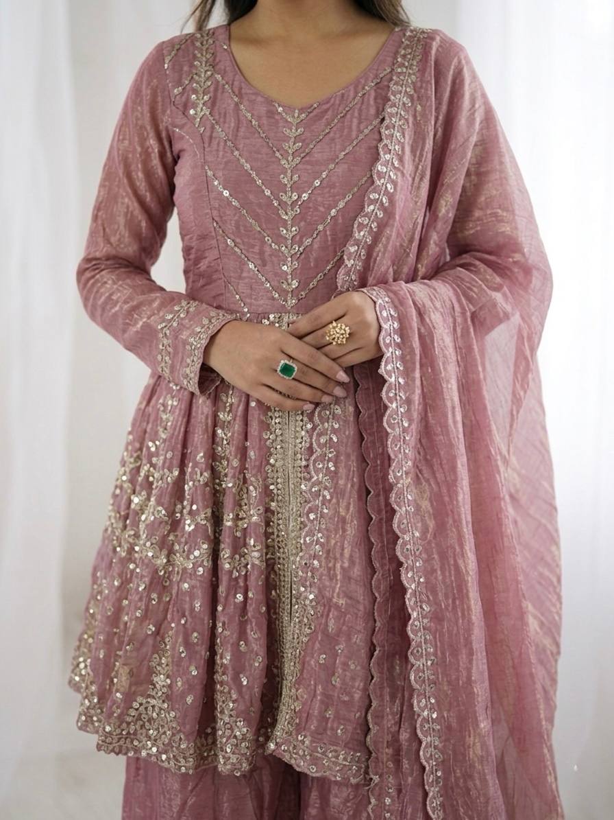 Fendy Silk Embroidered Palazzo Set Party Wear Outfit