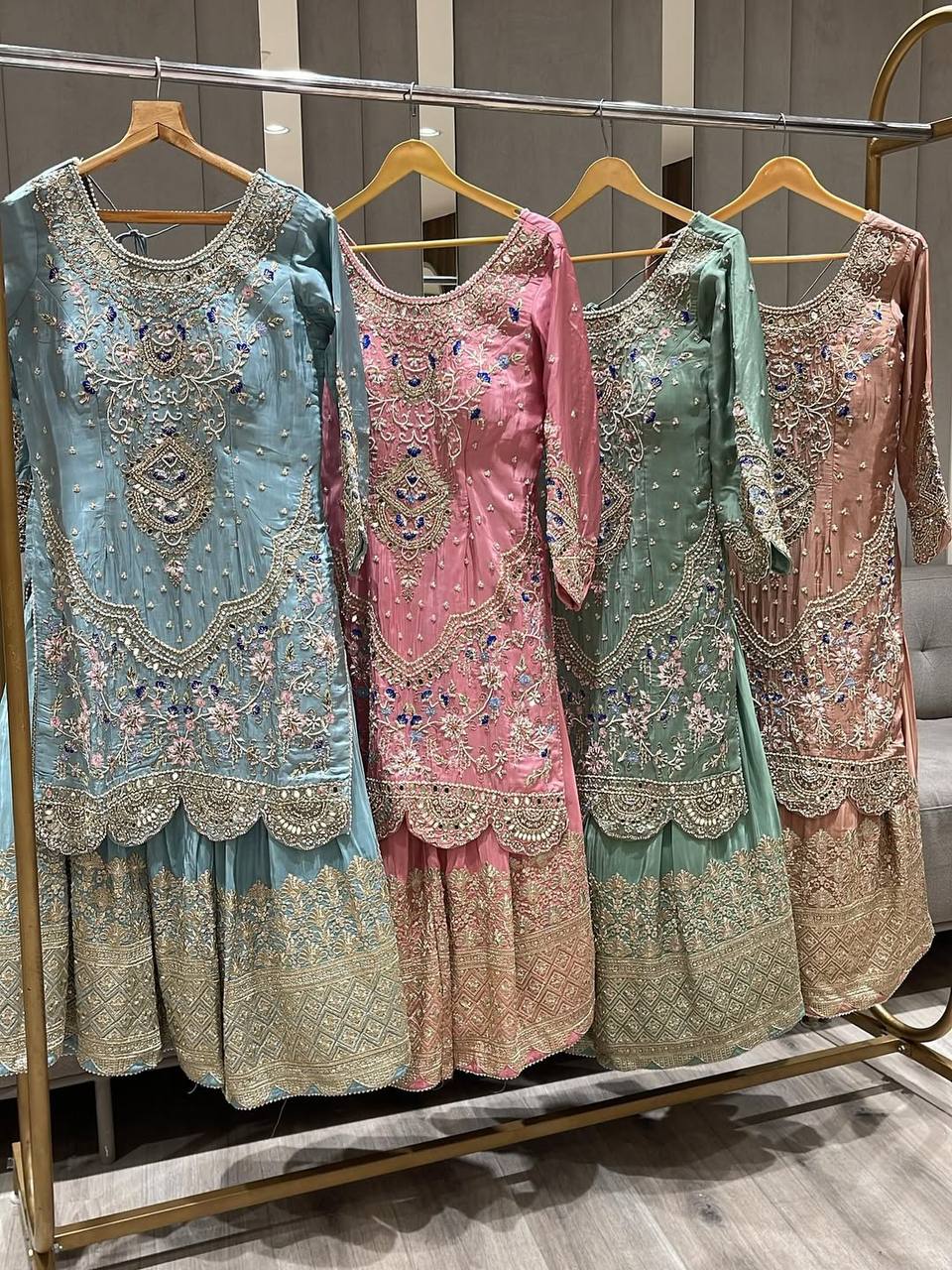 Designer Party Wear Sharara Suit Set with Embroidered Dupatta