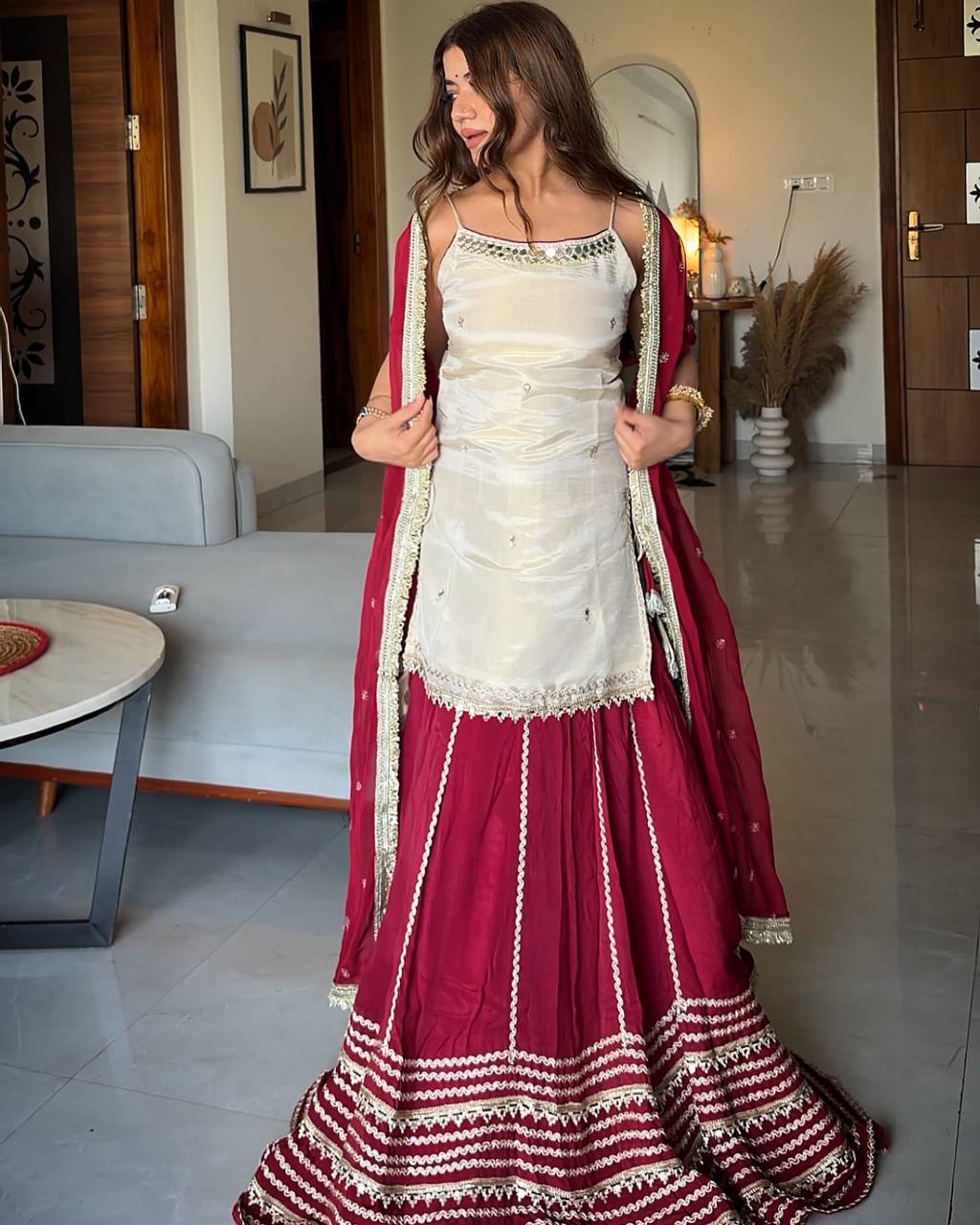 Fendy Silk Real Mirror Lehenga Set
