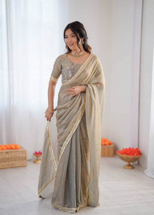 Designer Fendy Silk Ready-to-Wear Saree with Embroidered Blouse