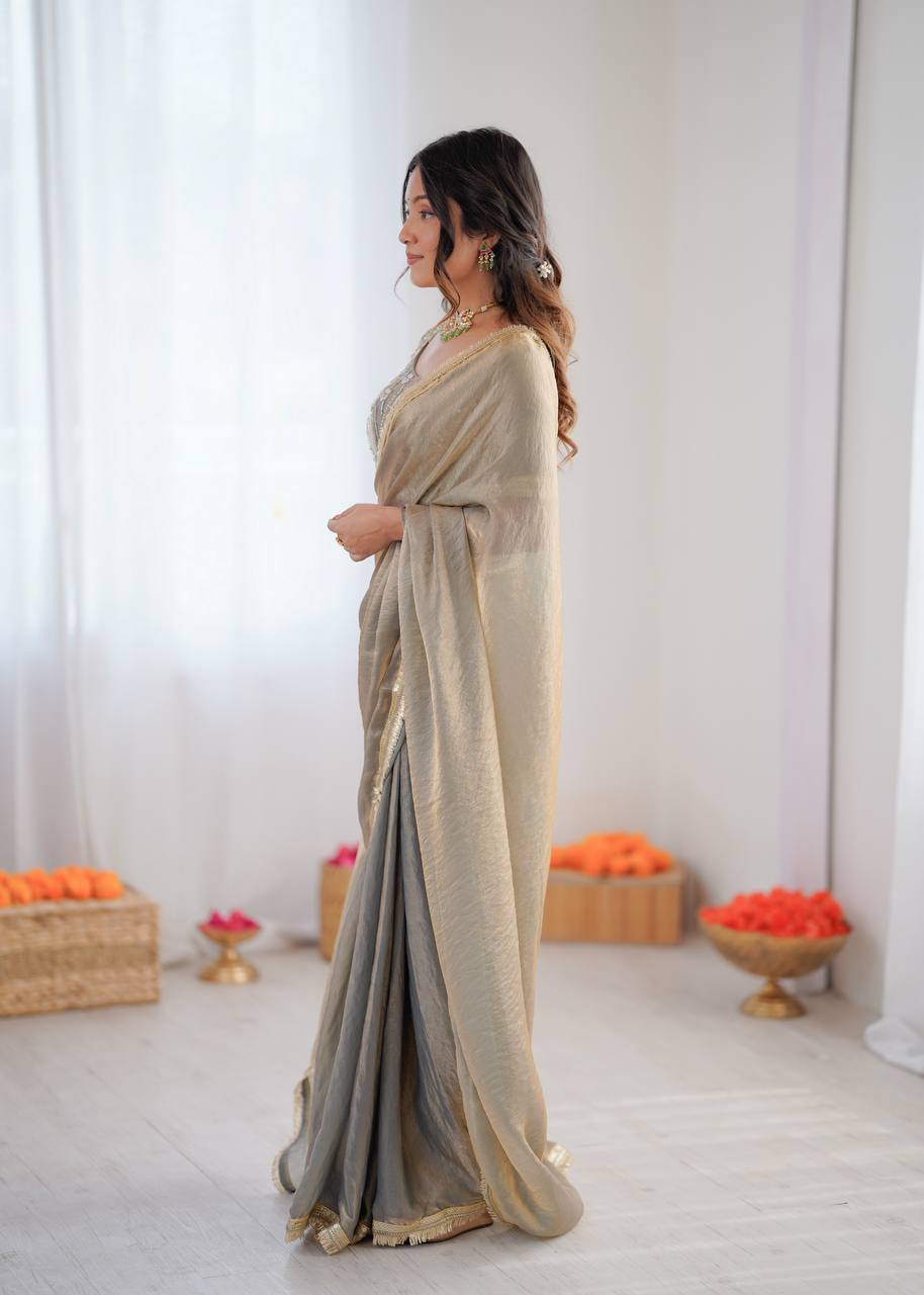 Designer Fendy Silk Ready-to-Wear Saree with Embroidered Blouse