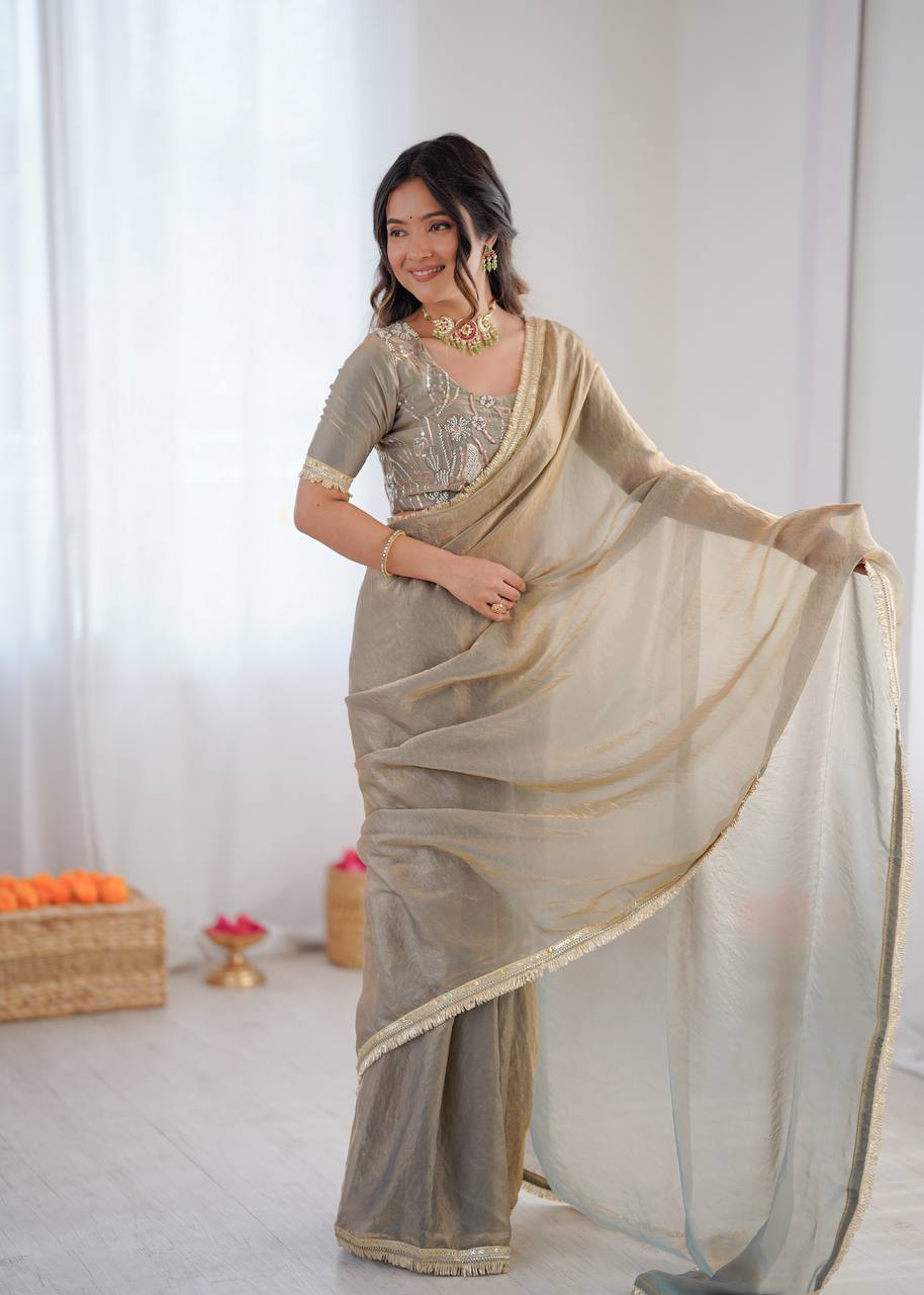 Designer Fendy Silk Ready-to-Wear Saree with Embroidered Blouse