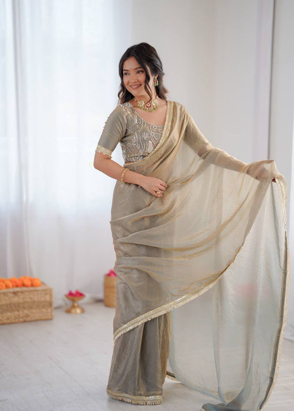 Designer Fendy Silk Ready-to-Wear Saree with Embroidered Blouse