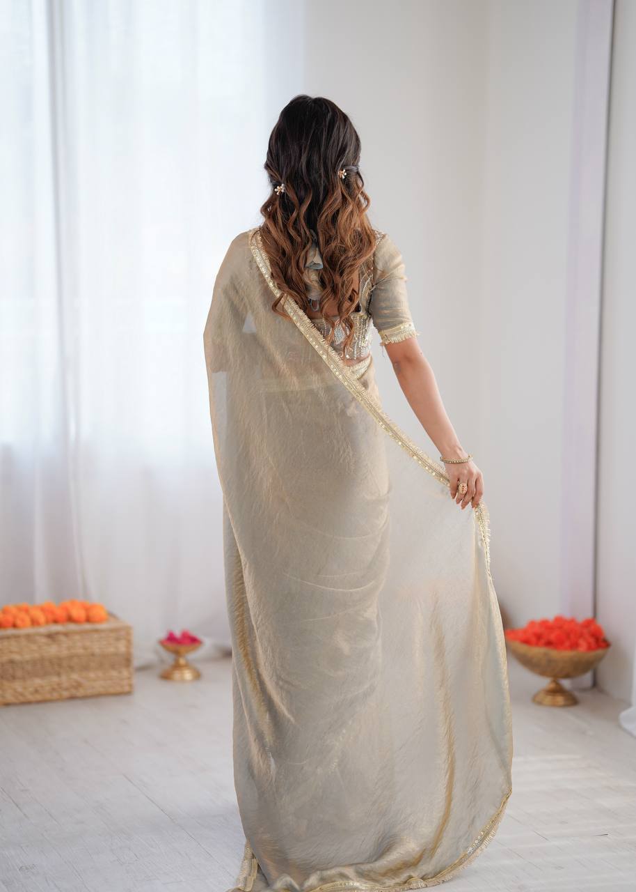 Designer Fendy Silk Ready-to-Wear Saree with Embroidered Blouse
