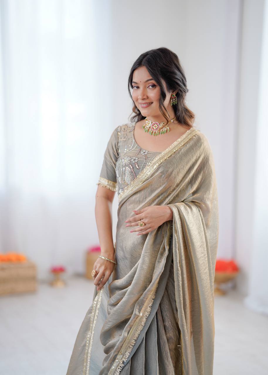 Designer Fendy Silk Ready-to-Wear Saree with Embroidered Blouse