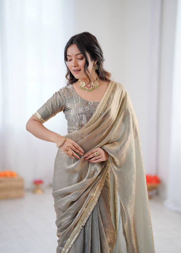 Designer Fendy Silk Ready-to-Wear Saree with Embroidered Blouse