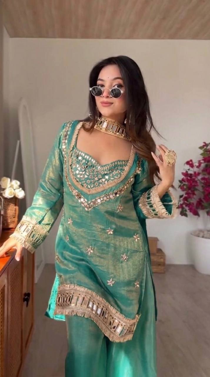 Royal Orange Mirror Work Sharara Set