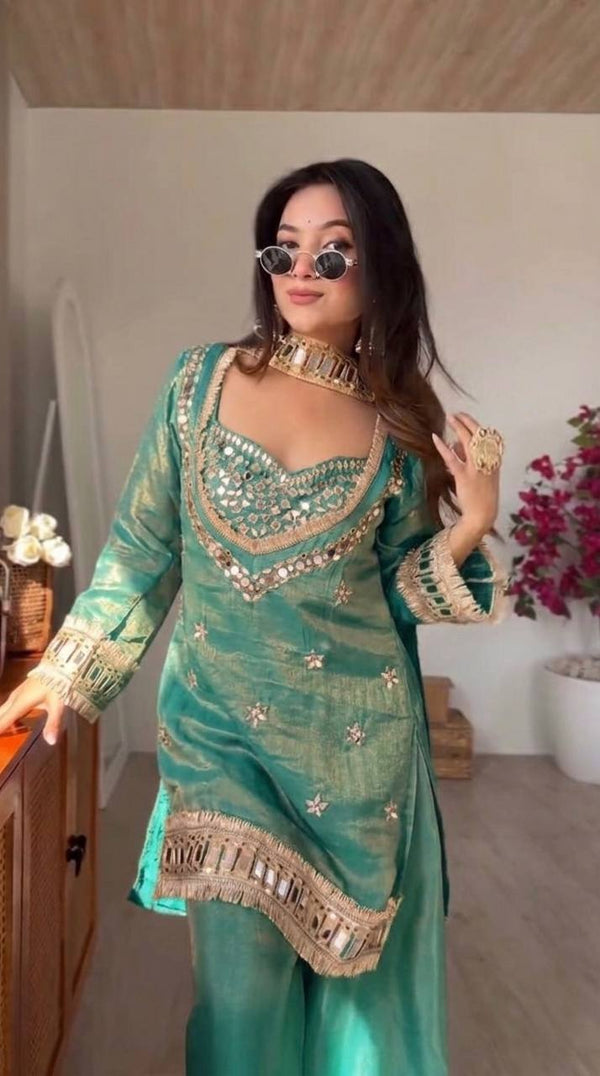 Royal Orange Mirror Work Sharara Set