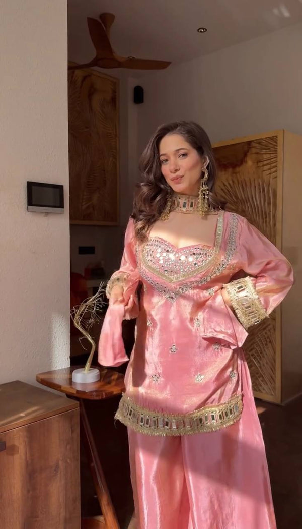 Royal Orange Mirror Work Sharara Set