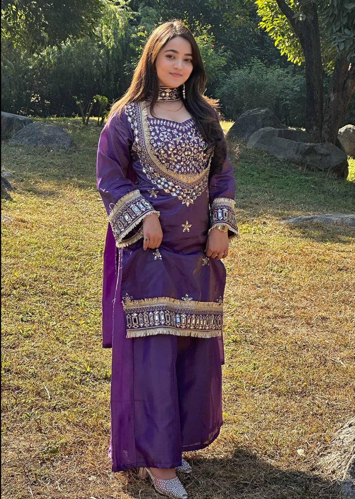 Royal Orange Mirror Work Sharara Set