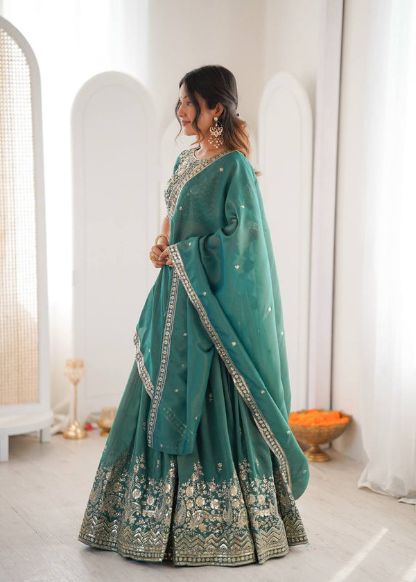 Designer Heavy Shimmer Silk Lehenga Set with Threadwork & Sequence Detailing