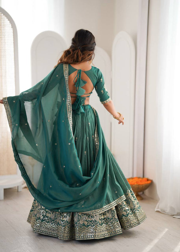 Designer Heavy Shimmer Silk Lehenga Set with Threadwork & Sequence Detailing